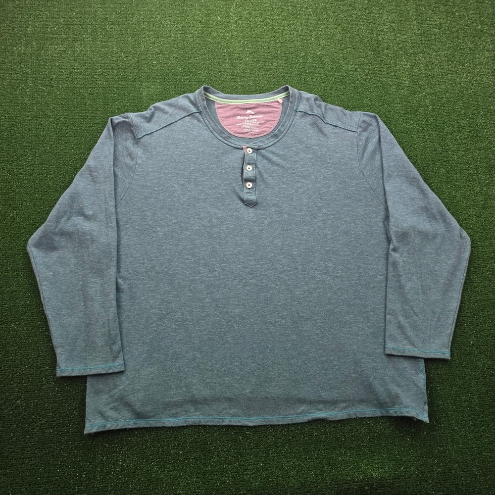 Tommy Bahama Henley Shirt Mens 2XL Green Long Sleeve Pullover Golf Preppy